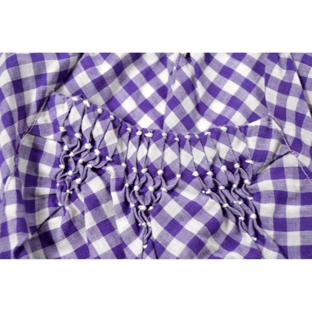 Vintage MCM 60s Half Apron Purple‎ & White Gingham Smocked Pocket Waist Band 20